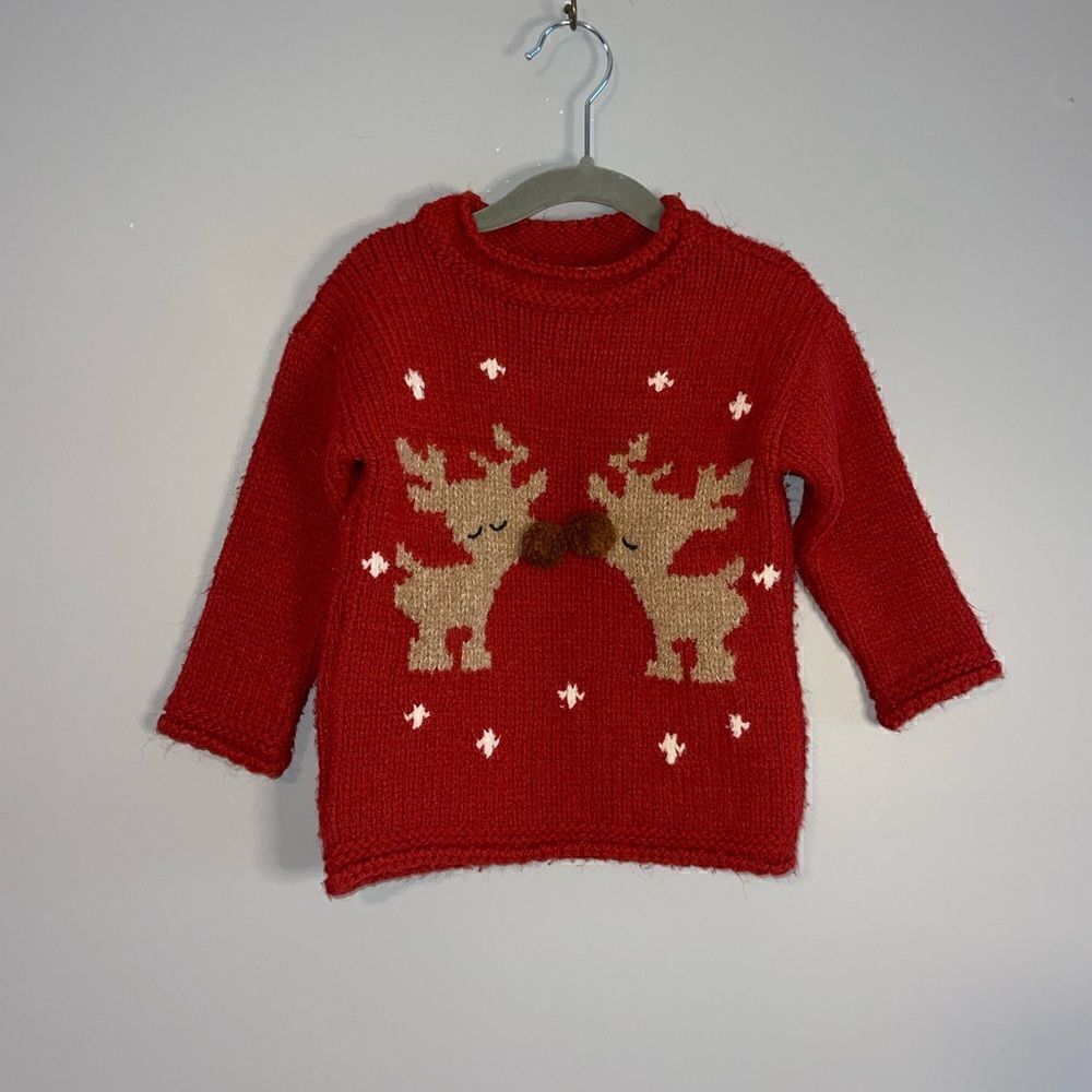 ZARA Toddler Reindeer Red Tan/Brown Sweater Winter Holiday | SZ 12-18 months
